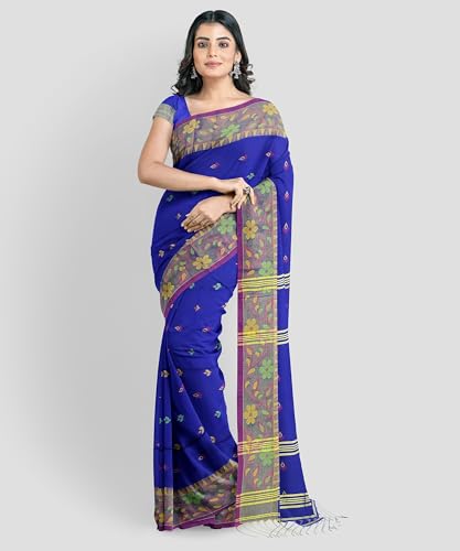 Image of Women's Traditional Handloom Zari Work Lata Border Cotton Silk Saree With Blous Piece