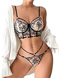 Avidlove Sexy Lingerie for Women 2 Piece Lace Lingerie Set with Underwire Bra and Panty Sets Black