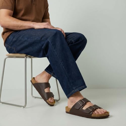 Image of CUSHIONAIRE Lane Cork Footbed Mens Sandals, Adjustable Buckle Comfort Slides for Men, Genuine Leather Insole Summer Sandals Men Footwear