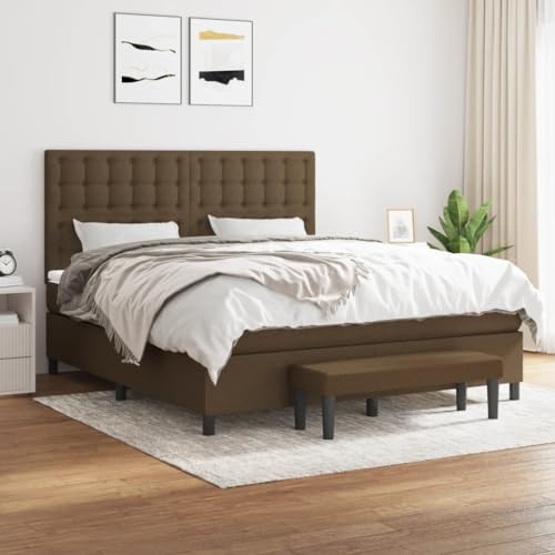 Sephironlbb Cama de somier tapizado, 160 x 200 cm, marrón oscuro, con colchón de muelles ensacados, cabecero ajustable, cubrecolchón y banco, funda de tela, ideal para un sueño reparador