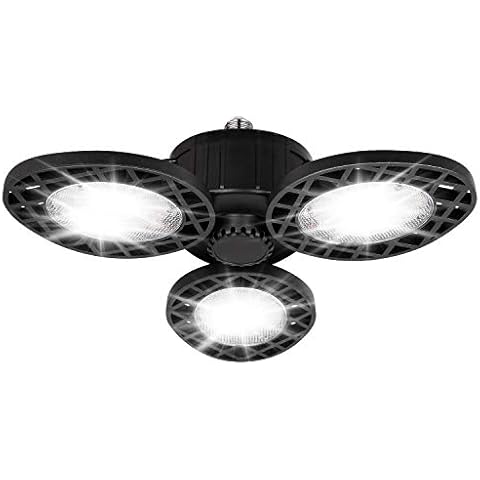 BRIGENIUS LED Garage Light, 60W LED Garage Lighting, 6000LM 6500K LED Three-Leaf Garage Ceiling Light, Deformable E26/E27 Garage Lights for Garage, Workshop Cover