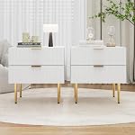 Smart FENDEE Ensemble de 2 Table de chevet, White Mid Century Modern Night Stand avec panneau fluté, Table de lit avec 2 Tiroir, gros NightStand avec jambe d'or pour chambre