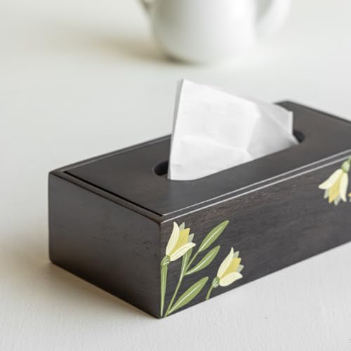 Image of Aurum Crafts Mirra Handpainted Wooden Tissue Box Holder | Mango Wood Decorative Napkin Dispenser | Tabletop Tissue Case for Home, Living Room, Office & Dining Decor | Size: 10 x 5 x 3 inches
