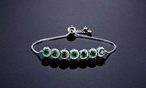 14K Gold Bracelet with Emerald Gemstone and Moissanite for Women, Bezel Design, Ideal Birthday Jewelry Gift3