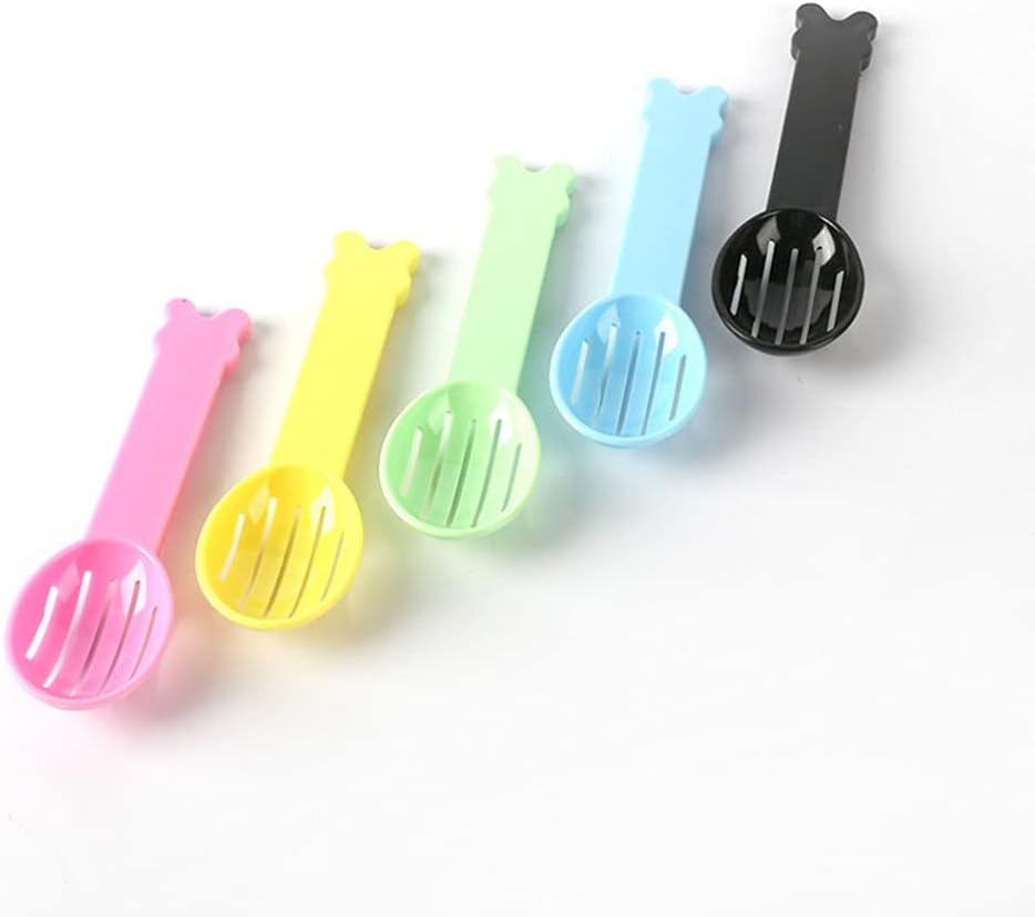 POPETPOP 5Pcs Hamster Bathtub Spoons Small Pet Bath Colander Scoops Lightweight Plastic Sand Scoop for Hamster Bathing and Feeding 4.52X1.37X0.59In