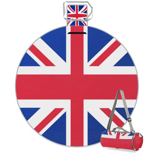 Shimoshe Flag of Great Britain Picnic Outdoor Blanket Foldable Waterproof Sandproof Beach Blanket Portable Water-Resistant Round Picnic Mat for Travel Camping Park Lawn