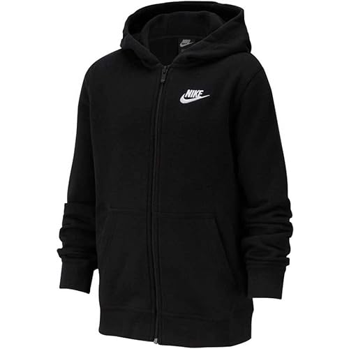Nike Boy's NSW Club Full Zip Hoodie, Black/Black/White, Medium