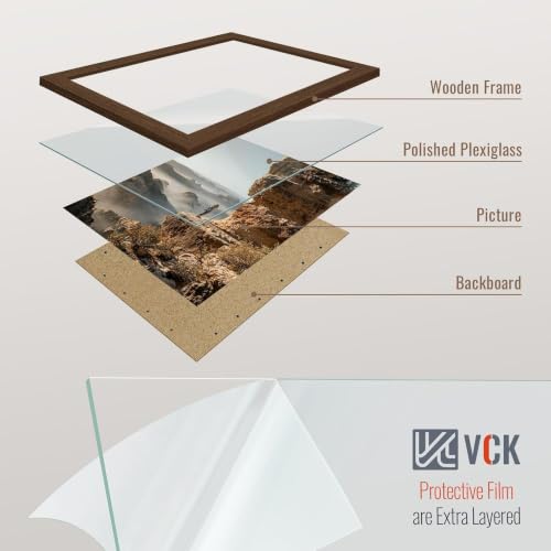Image of VCK 12x18 Frames 3 Pack, Brown Poster Frame MDF Wood with Polished Plexiglass, Wall Mounting Horizontal & Vertical Display