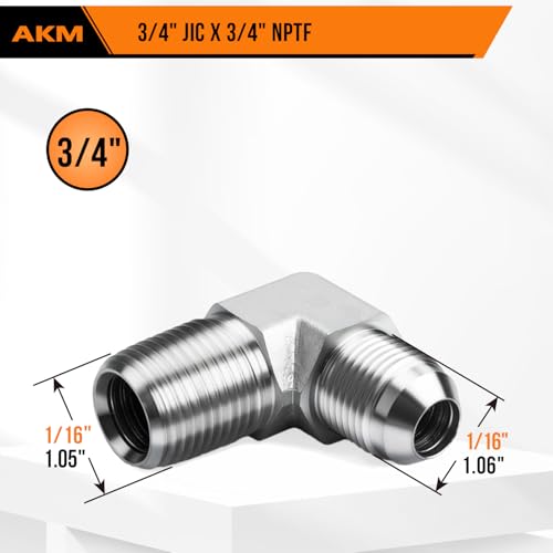Image of 90 Elbow Straight Hydraulic Hose Adapter Fittings, 2501-12-12 1-1 /16 inch-12 90 Male 37 JIC Flare x 3 /4 inch-14 Male NPTF PIPE Connectors x 10 pack