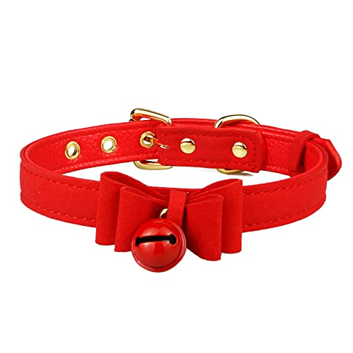 Collier ras du cou en cuir synthétique noir avec nœud papillon et clochette pour femme