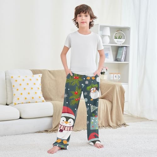ZZXXB Penguin Pine Branches Boys Long Pants Soft Trousers Elastic Waist Kids Lounge Bottoms with Pockets S-XL 5
