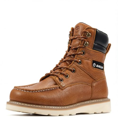 Image of SUREWAY 8 inch Soft Toe Work Boots for Men - GoodyearWelt Full Grain Leather, Lace Up Moc Toe Work Shoes, EH Construction Oil /Slip Resistant, Durable Rubber Sole Boots for Warehouse, Factory, Daily Wear