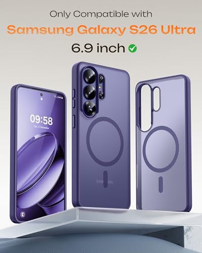Image of TOCOL for Samsung Galaxy S26 Ultra Case, Compatible with Magsafe, Built-in Magnets, Drop Protection, Slim Translucent Matte for S26 Ultra Phone Case 6.9 inch (Midnight Purple)