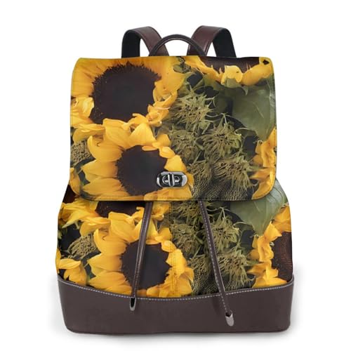 Sac à dos tournesol noir en nylon et cuir pour femme