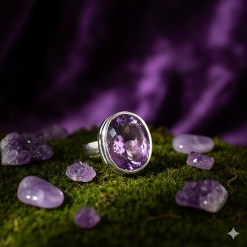 Bague améthyste violette ovale facettée en argent 925 fait main - 2