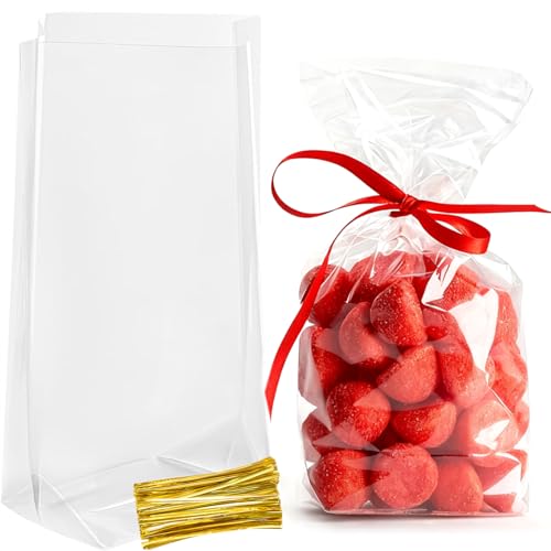 Ohuimrt Clear Cellophane Treat Bags 6 x 9 x 2.4 Inch 100 Pack