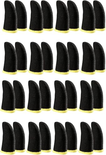 Black 32X Game Finger Sleeve Thin Breathable Anti-Sweat Anti-Slip Finger Thumb Sleeve Gaming Finger Cots Gloves for Aim Keys Cell Phone Gaming Finger Sleeves Gaming Accessories