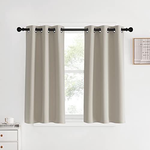 NICETOWN Room Darkening Short Curtain Panels for Cafe, Natural, 2 Panels, W34 x L40 -inch, Thermal Insulated Grommet Room Darkening Draperies/Drapes for Window Natural 34"W x 40"L (Pack of 2