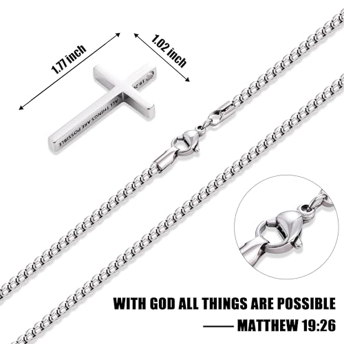 Fiusem Cross Necklace for Men, Inspirational Bible Verse Cross Chain for Men, Stainless Steel Box Necklace4