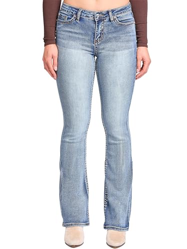 YMI Womens Jeans Women's Heavy Stitch Mid Rise Bootcut Stud Jeans
