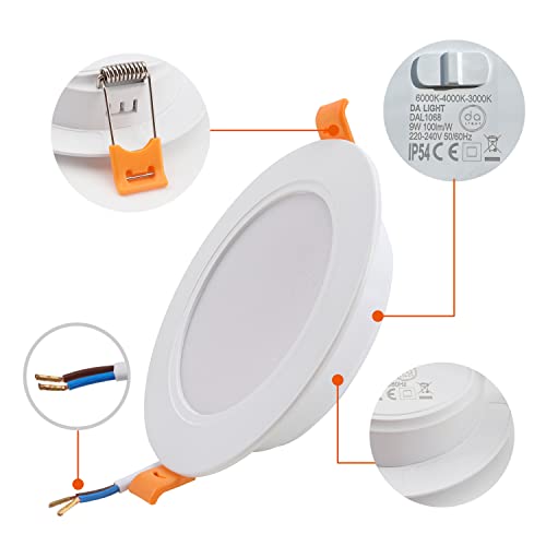 da LIGHT LED Einbaustrahler 230V flach 9W 6er Set, Strahlende Einbauleuchten, Bad Spot 3000/4000/6000K, Deckenstrahler IP54 für Badzimmer Wohnzimmer Küche Schlafzimmer (Weiß x 6)