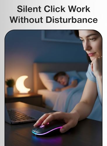 Image of Glassology 2.4GHz Wireless + Bluetooth Mouse, Multi-Device Dual Mode Slim Rechargeable Silent Click Buttons Wireless BT Mouse, Adjustable DPI 800-1200-1600 (Black)