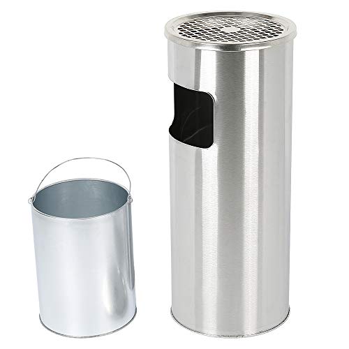 Staande vuilnisbak, Mall prullenbak, Met asbak, roestvrij staal, geschikt voor winkelcentra, hotels (Zilver)
