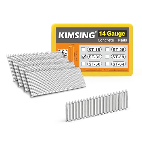 KIMSING 14 Gauge 1-1/4'' (32mm) Length Concrete Nails 800 PCS/BOX, Concrete T-Nails for Concrete Nailers Smooth Shank