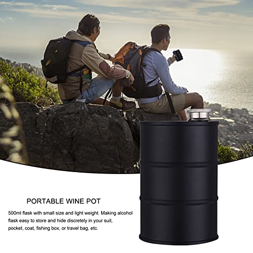LUOSHUO Heupfles 500 ml Drum Vorm Drinken Lekvrij Outdoor Zwart Draagbare Flagon Liquor Flask Bar Opslag Wijnpot Rvs Hip Kolven - Image 4