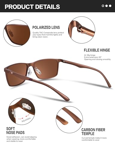 Image of Bircen Mens Sunglasses Polarized UV Protection: Classic Shades for Men Driving Fishing with Al-Mg Metal Frame