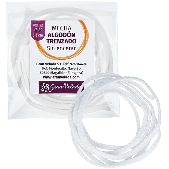 Mecha de algodón sin encerar para Velas 5 | Ideal para Velas ecológicas, de Masaje y Naturales | 100% Libre de parafinas | Grosor Adaptable | Uso meteros. I 10 Metros