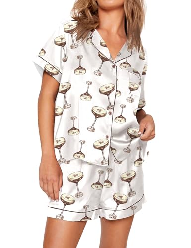 Image of SHESHOW Satin Pajamas for Women Set Preppy Animals Pjs Short Sleeve Shorts 2 Piece Loungewear Sets XS-XXL