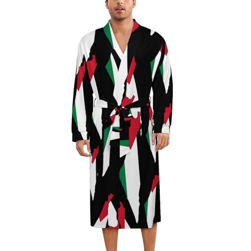Palestine Flag Map Soft Robe Long Sleeve Bathrobes V Neck Sleepwear Spa Robes with Belt Men Woman