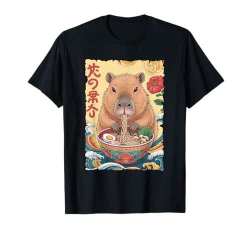 Capybara mangeant des nouilles ramen japonais Kawaii Graphic Anime T-Shirt