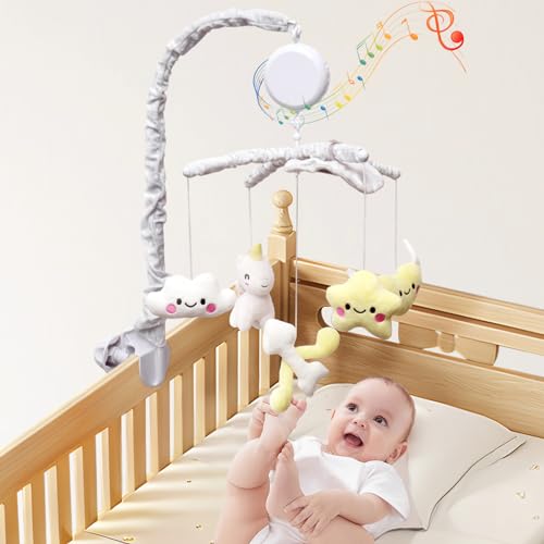 Image of SHIDEER Baby Mobile for Crib, Baby Crib Mobile with Mirror, Nursery Mobiles with 3 Modes Musical Box, Volume & Songs Control,36 Lullabies,Hanging Rotating Crib Toys for Boys Girls (Cute Heart Theme)