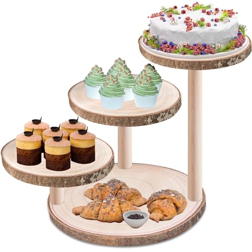 4-Tier Paulownia Wood Cupcake Tower Stand;Wooden Tiered Tray Cupcake Tower Stand for 50 Cupcakes,for Tea Party, Coffee Break, Festival, Birthday etc