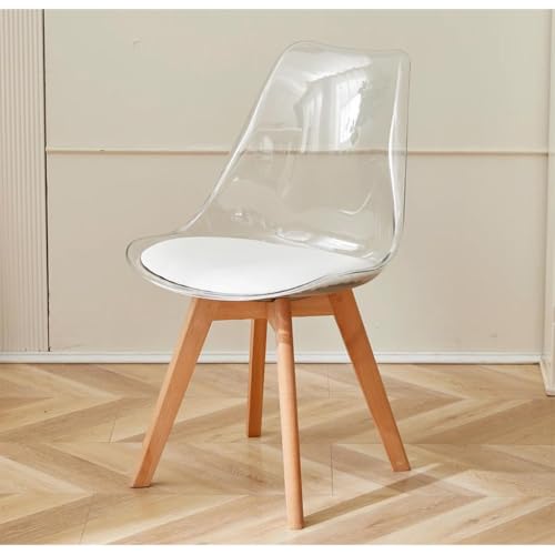 Orion91 ORION91oficial® - Silla Draco Color Transparente Asiento Blanco Piel Sintética y Patas Haya (81x48x54 cm) -Unidad