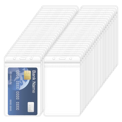 50 Pièces Porte Carte Transparents,Pochette Badge,Imperméable,Badge Transparent Plastique,Petit Porte Badge Transparent Vertical,Porte-Badges Souple por...