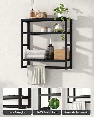 Miniatura 3 de Bamworld Estantería Baño Pared, Estante Baño, Organizador Baño, Estantería Cocina, Estantería Pared Baño - Juego de 3 Niveles de Bambú Ajustable para Ahorrar Espacio