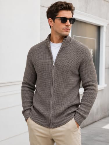Image of TYSORT Men's Cotton Full Sleeve High Neck Full Zipper Sweater for Men, Cable Knitted Cardigan for Men