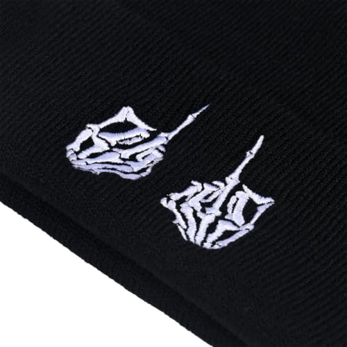 Image of Embroidered Skeleton Beanie Hat Winter Stretch Knit Skull Cap for Men Women