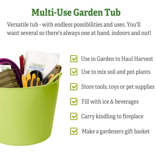 Gardeners Supply Company Large Garden Tubtrugs | Multi Use Outdoor Garden Harvest Basket Storage, & Bucket | Ideal For Yard Gardening, Carrying And Crops Harvesting | 11 Gallon Capacity - Green #TOP6