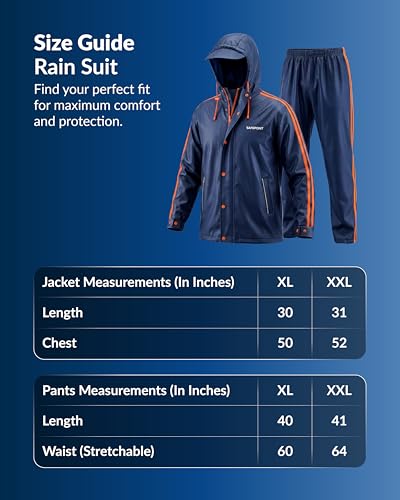 Image of Destinio Rain Coat for Men Waterproof with Hood, Thick Polyester, Leak Proof, Premium Zipper, Raincoat for Bike Riding, Double Layer Rain Suit for Riders, Rainwear Set