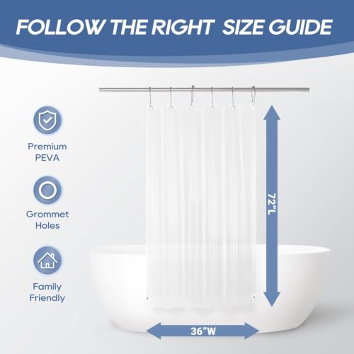 Image of downluxe Clear Shower Curtain Liner with Magnets, Clear Shower Liner, 36 inch W x 72 inch L Lightweight Shower Curtains for Bathroom