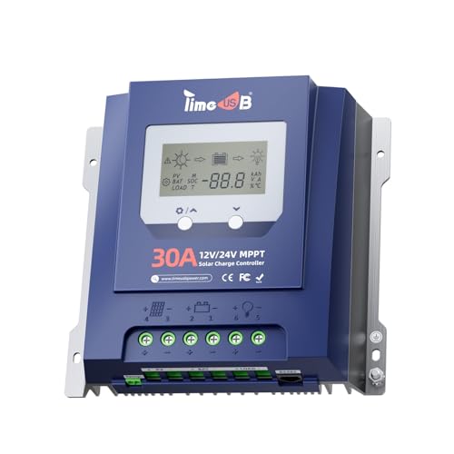 Timeusb 30 Amp MPPT 12V/24V/Auto DC Input Solar Charge Controller, 99% MPPT Tracking Efficiency and...