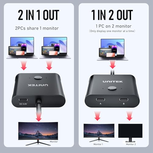 Unitek Comutador USB C bidirecional 1 em 2 saídas/2 em 1 seletor de interruptor de saída 2 computado