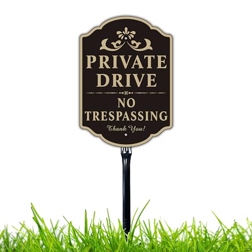 Felexdo Large Private Drive Sign 14x10 Private Driveway No Trespassing Sign with 36Strong Steel Stake Rust Free Heavy Duty Aluminum Easy Installation for Outdoor Use