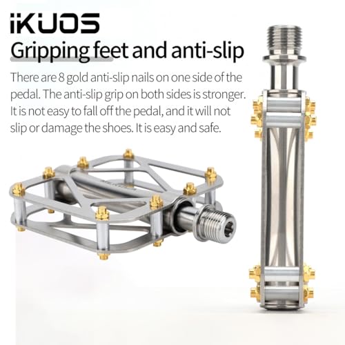 Ikuos Mountain Bike Pedal Full Titanium Body Road Bike Pedal Large Platform Pedal With 3 Sealed Bearing Anti-Skid Pedal Bicycle Pedals Of 9/16 Inch thumb #3