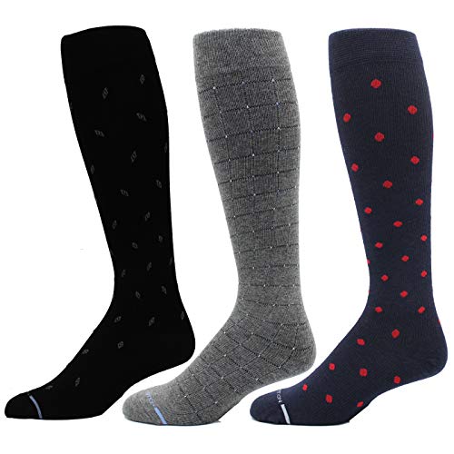 3 Pairs Men's Dr. Motion 8-15 mmHg Graduated Support Compression Knee High Socks, Pack-8, One Size