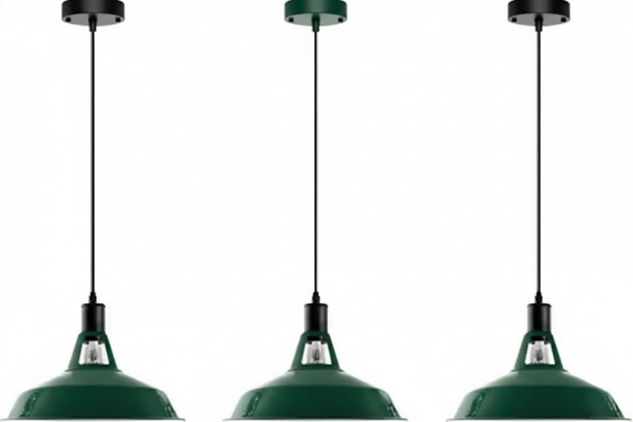 LEDSone Pendant Light 3 Pack Industrial Rustic Hanging Lamp Vintage Mini Brass Pendant Lighting Fixtures for Farmhouse Kitchen Island Dining Room Hallway E26 Base Lighting (Green)